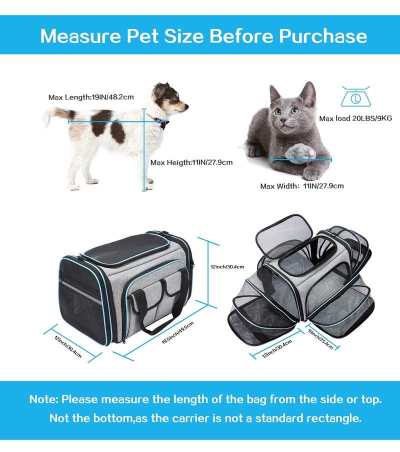 MASKEYON Airline Approved Pet Carrier, Large Soft Sided Pet Travel TSA Carrier 4 Sides Expandable Cat Collapsible Carriers with Removable Fleece Pad and Pockets for Cats Dogs and Small Animals - Image 2